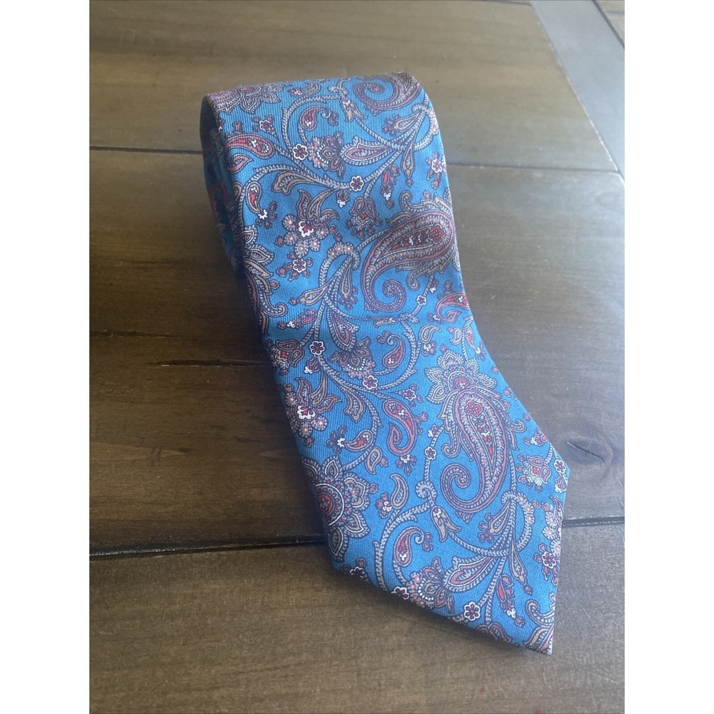 Liberty of London Paisley Tie Mens Size One Size Blue Silk Made in Italy Vintage